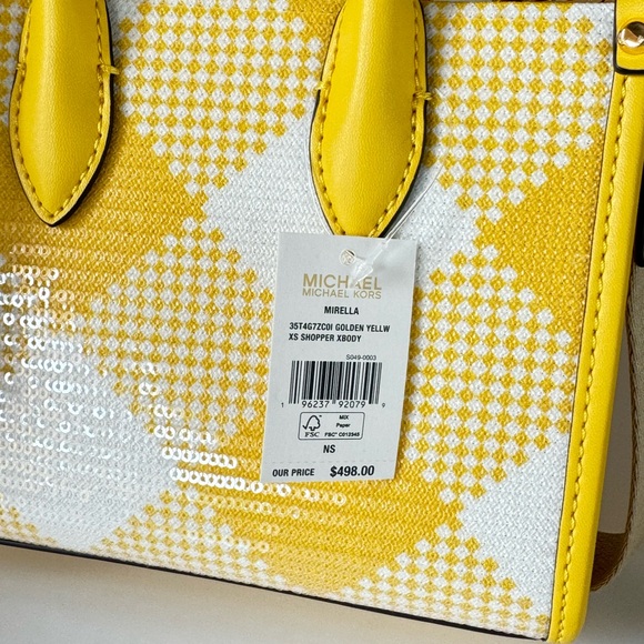 Michael Kors Mirella Mini Shopper Tote Shoulder Bag Sequins Yellow - Picture 10 of 13